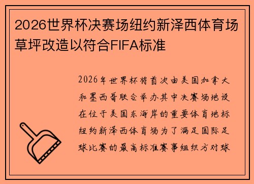 2026世界杯决赛场纽约新泽西体育场草坪改造以符合FIFA标准 2026世界杯决赛场纽约新泽西体育场草坪改造以符合FIFA标准